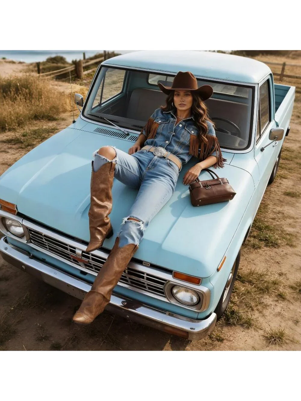 Women's Khaki Chunky Heel Elegant Cowgirl Fold Over Knee High Shark Boots
